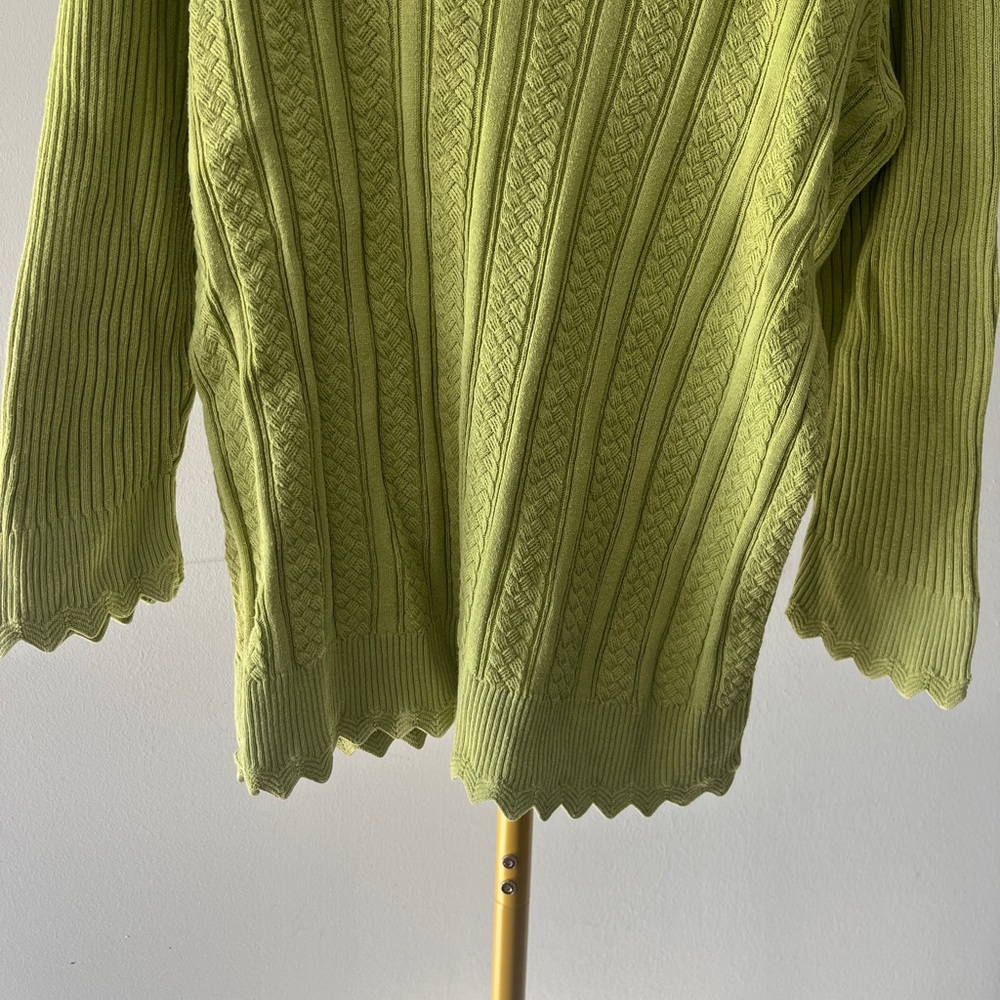 Jeanne Pierre Green 100% Cotton Cable-Knit Pullover Sweater Scoop Neck XL - Picture 2 of 4